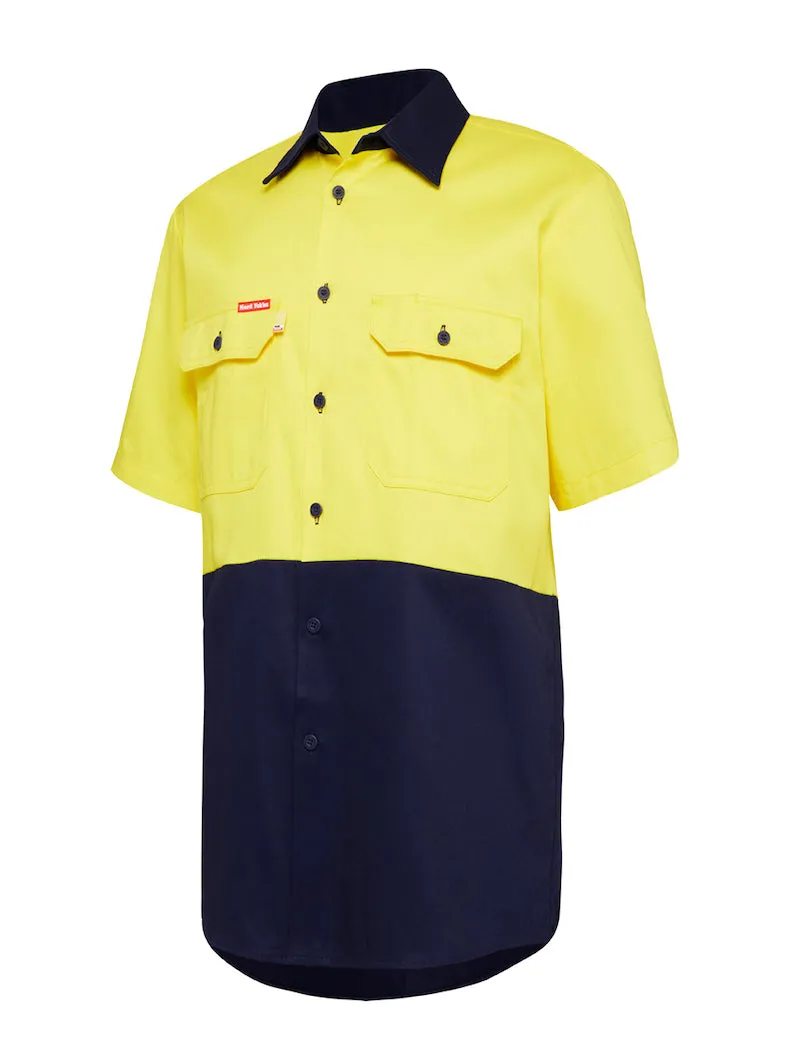 2 x Hard Yakka Core Hi Vis 2 Tone Short Sleeve Lightweight Vented Shirt - Yellow