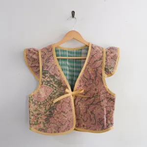 Amelia Flutter Sleeve Vest Muted Pink and Green Floral M015