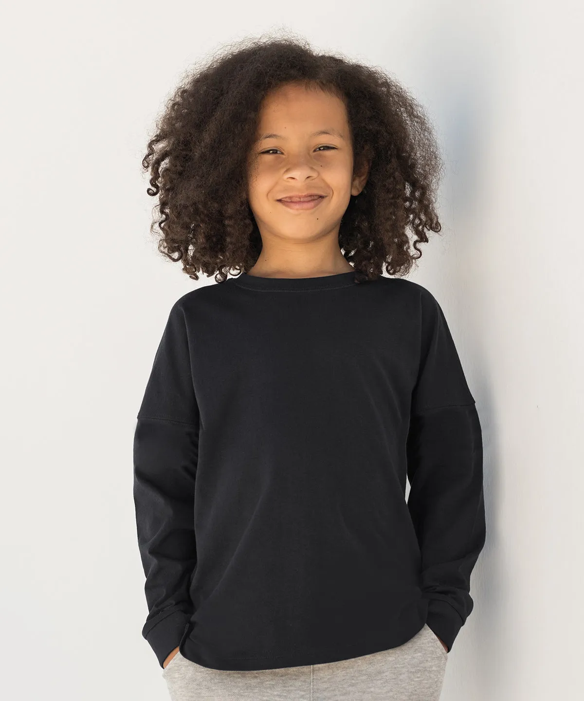 Black - Kids drop shoulder slogan top