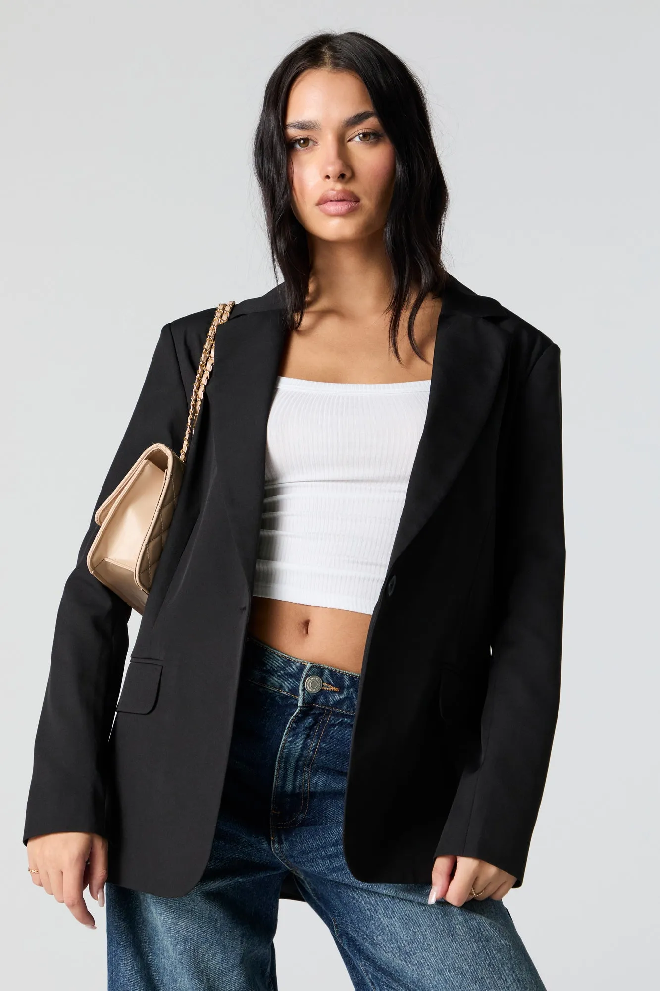 Blazer de coupe garçonne à simple boutonnage