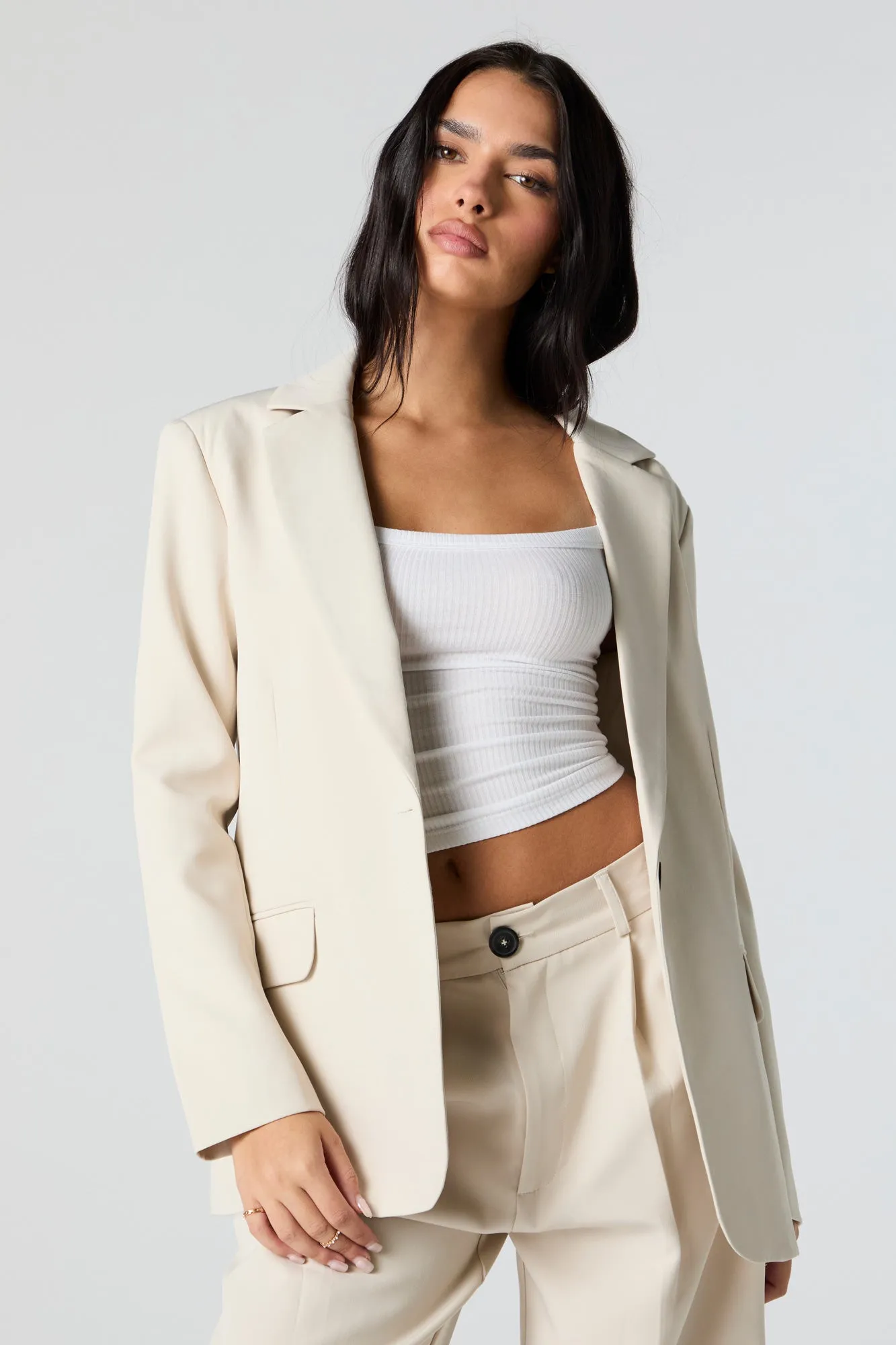 Blazer de coupe garçonne à simple boutonnage