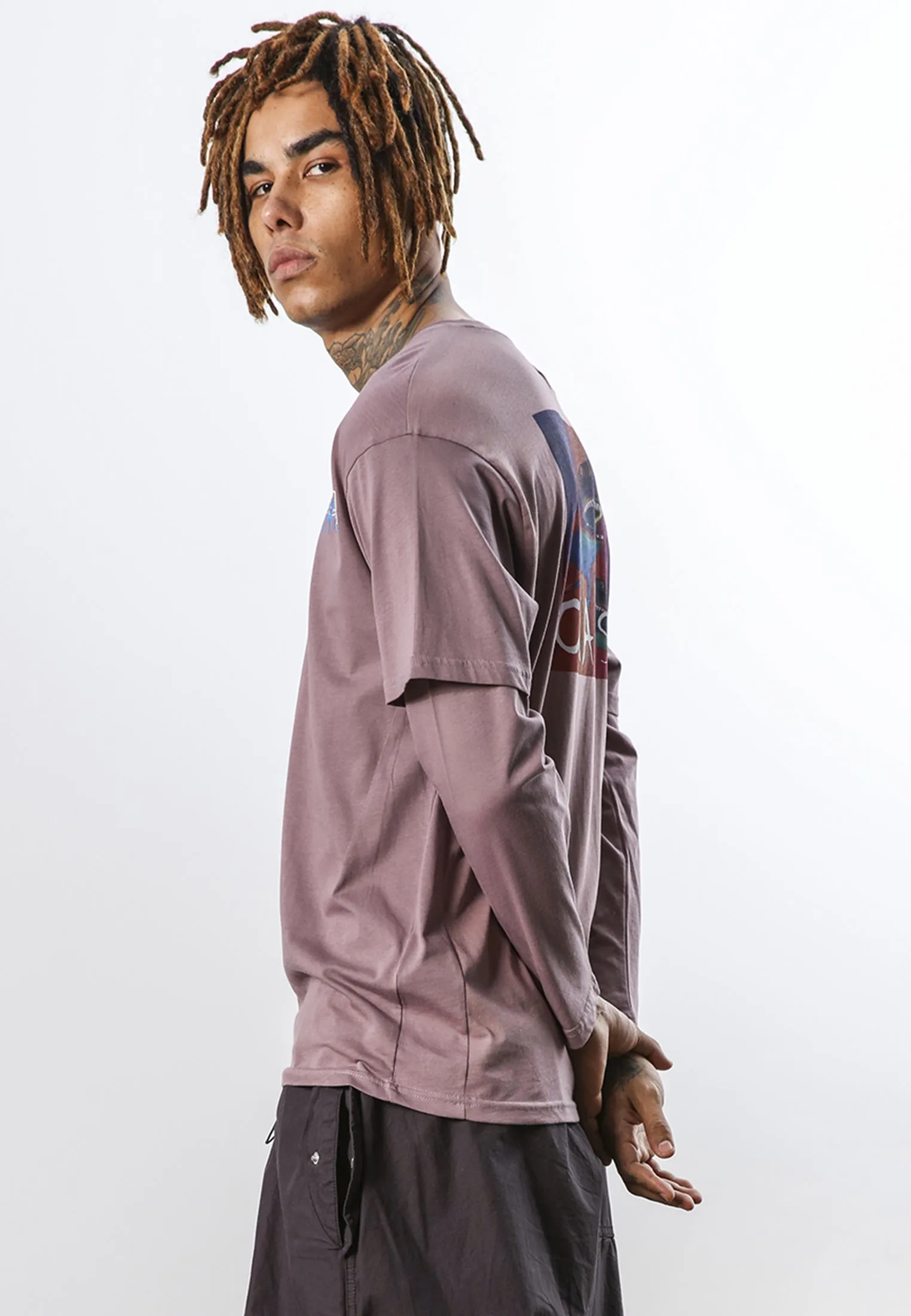 CHAOS SHARK DOUBLE SLEEVE T-SHIRT DEEP MAUVE