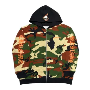 Chrome Hearts Matty Boy Caution Thermal Lined Zip Up Hooded Sweatshirt Camo