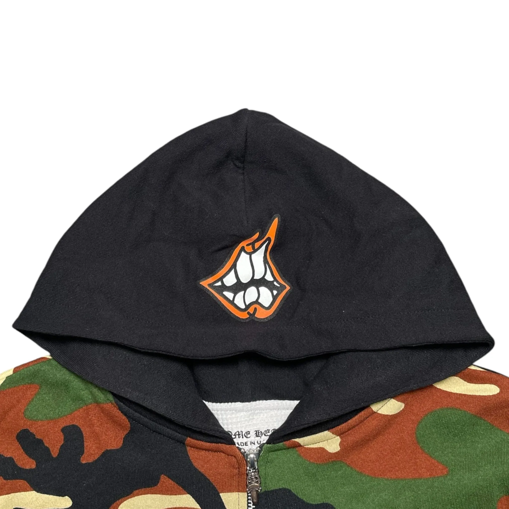 Chrome Hearts Matty Boy Caution Thermal Lined Zip Up Hooded Sweatshirt Camo