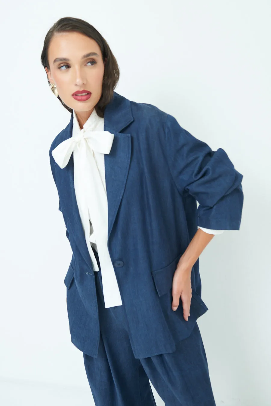 Classic oversized blazer with rolled sleeves wholesale