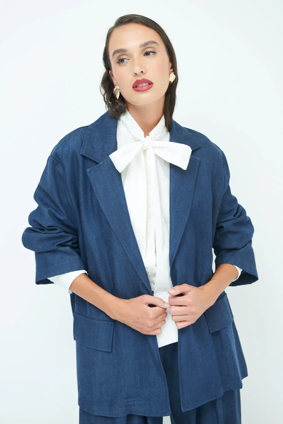 Classic oversized blazer with rolled sleeves wholesale