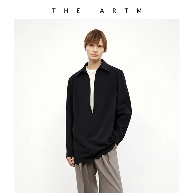 Deep V-neck Long-sleeve Shirt
