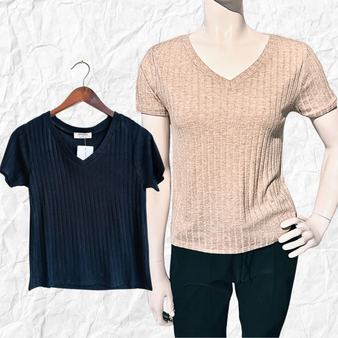 DOORBUSTER Comfortable Cuteness Ribbed Short Sleeve- 2 Colors!