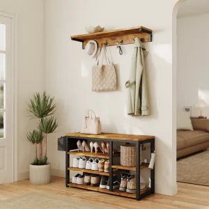 everyday Hall Tree with Bench and Shoe Storage, Coat Rack Freestanding Coat Tree Farmhouse with 6 Hooks for Hallway, White