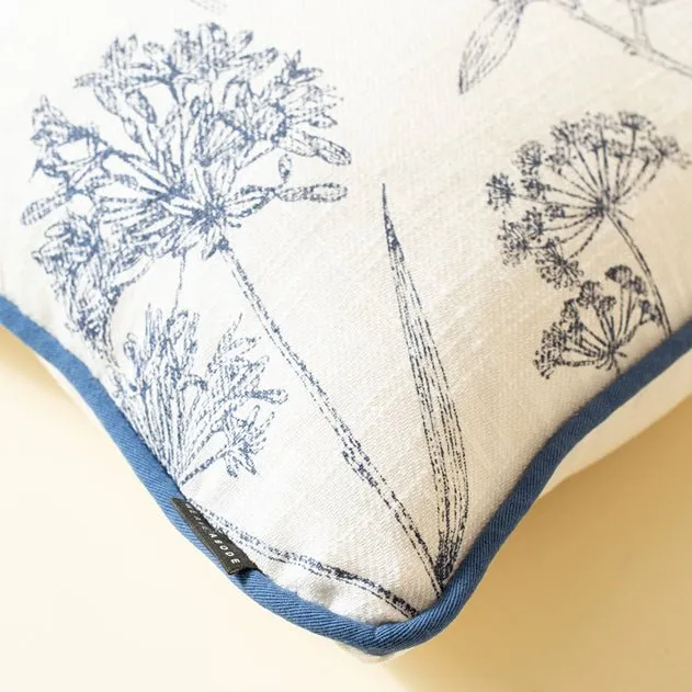 Leafy Blue Printed Cotton Cushion Cover - Navy Blue