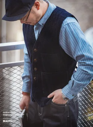 Maden Vintage Corduroy Vests For Men Casual French Workwear Hunting Field Waistcoat Cords Outdoor Coats Men's Clothing