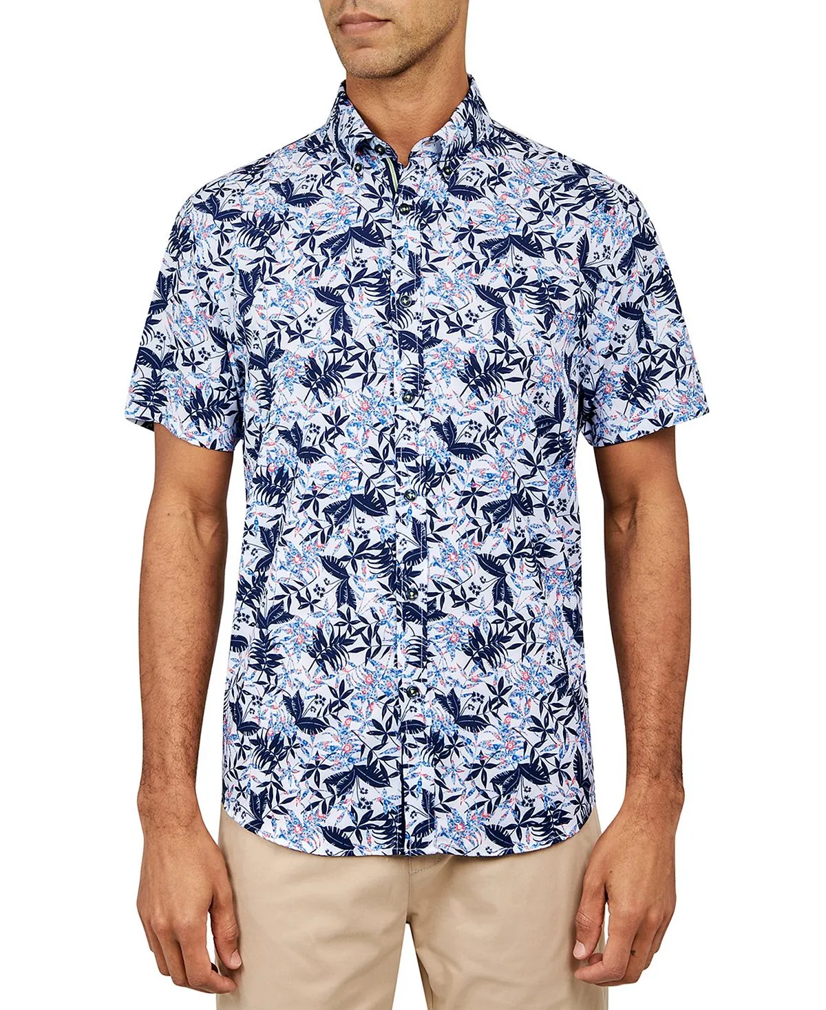 Men's Leaf Print No Iron Button Down Shirt men's classic fit Society of Threads