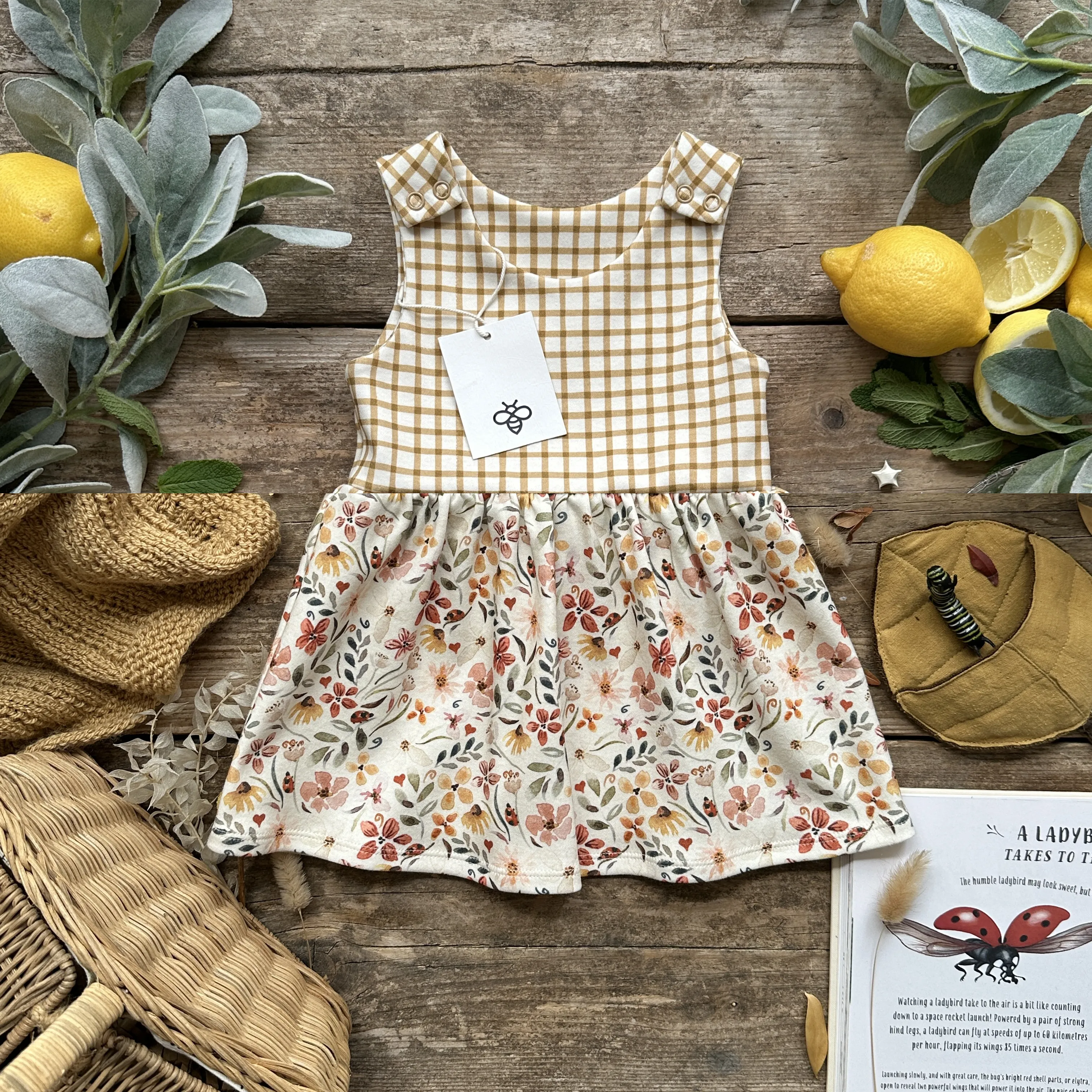 Mustard Gingham   Ladybird Floral Dress