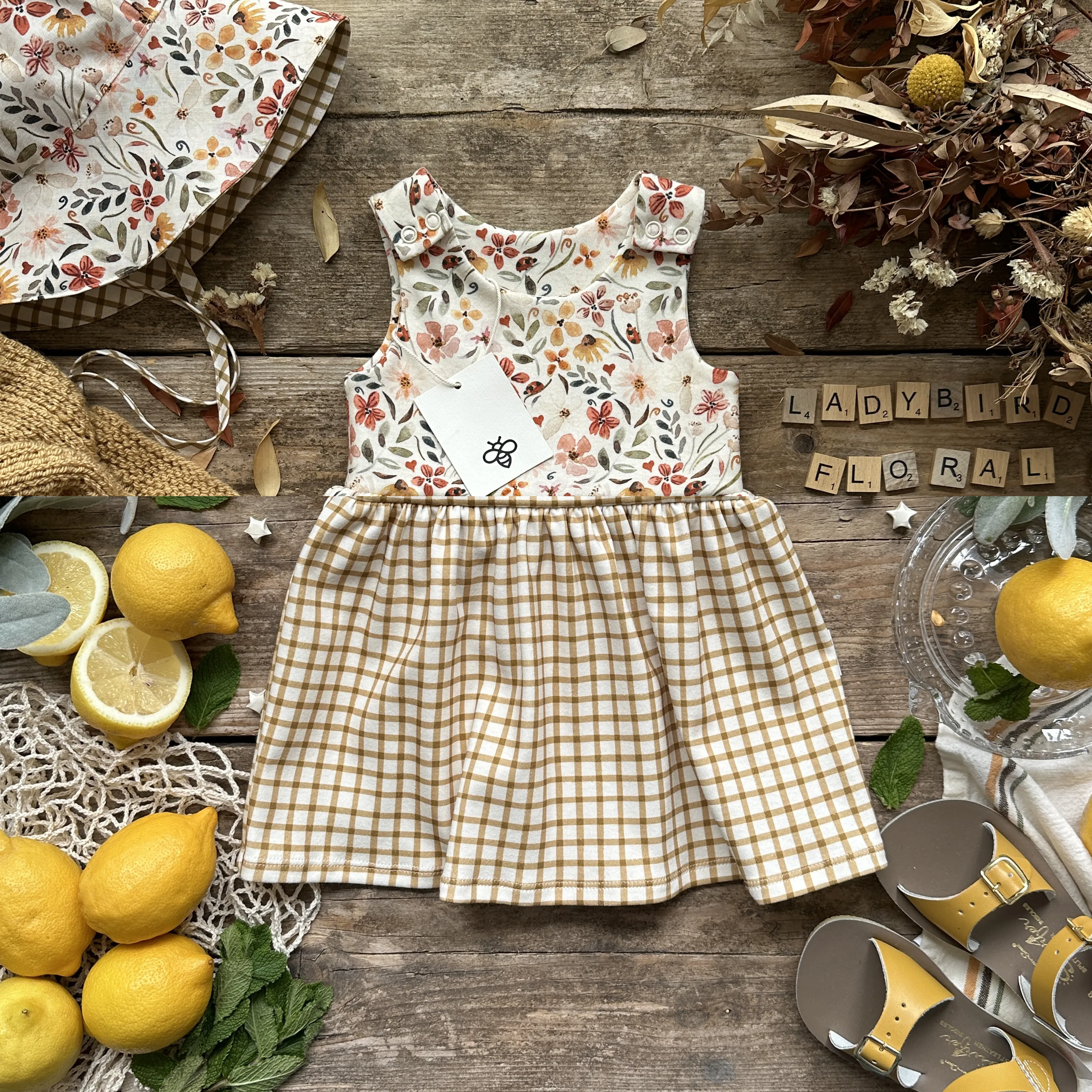Mustard Gingham   Ladybird Floral Dress
