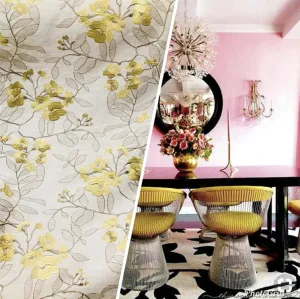 NEW Designer Linen Rayon Embroidered Floral Decorating Fabric- Yellow LLLWY0001