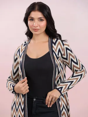Off White Woolen Chevron Printed Winter Shrug