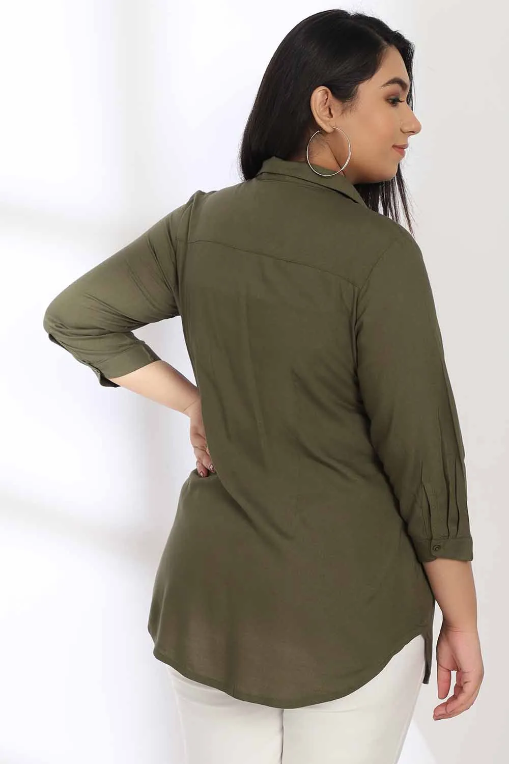 Olive Round Hemline Shirt