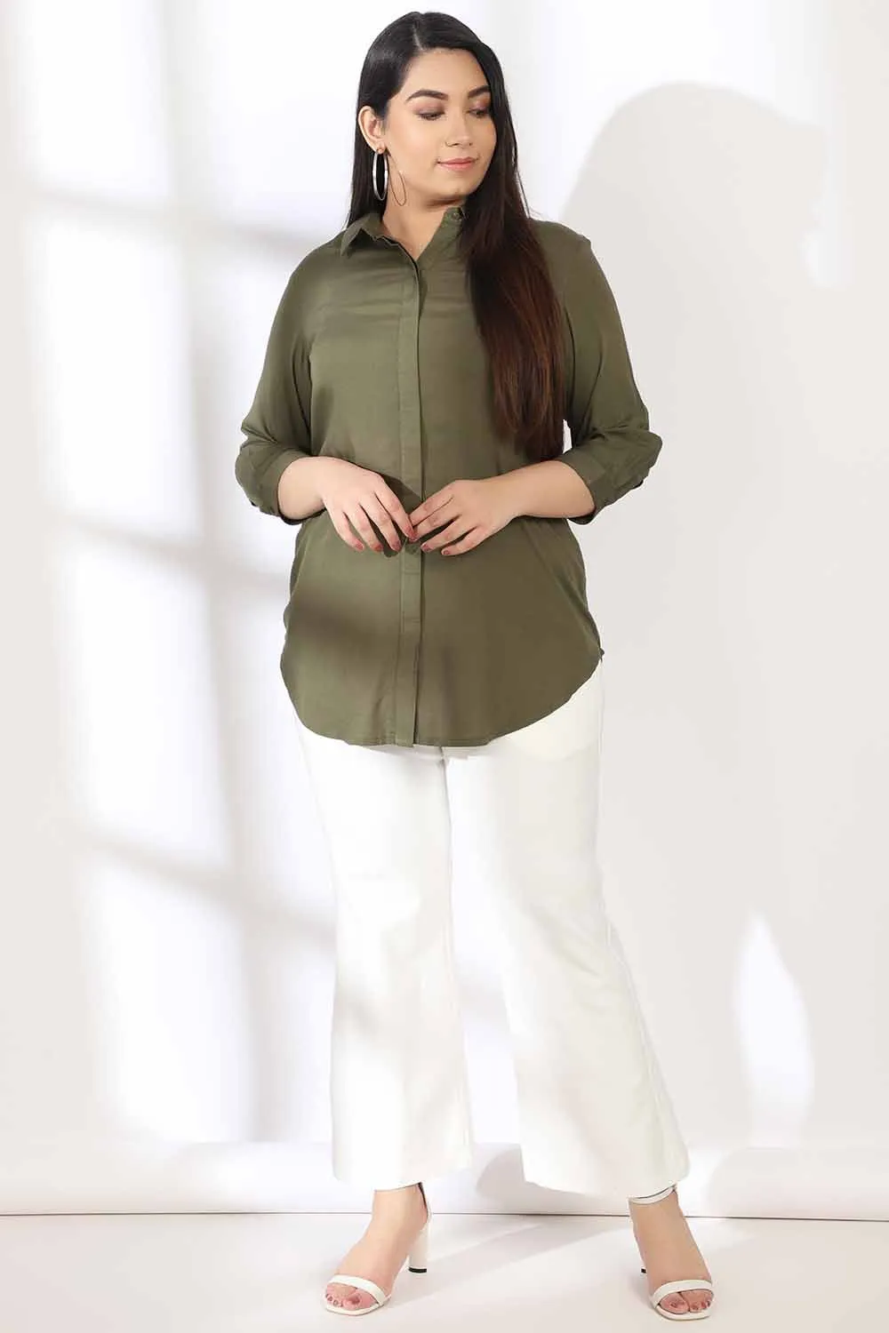 Olive Round Hemline Shirt