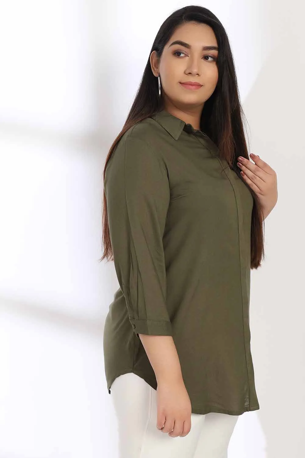 Olive Round Hemline Shirt