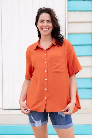 Samara Linen Blend Shirt in Rust