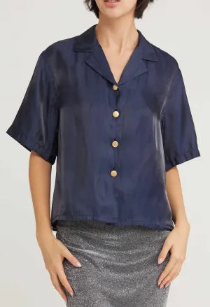 Satin Shimmer Short Sleeve Blouse