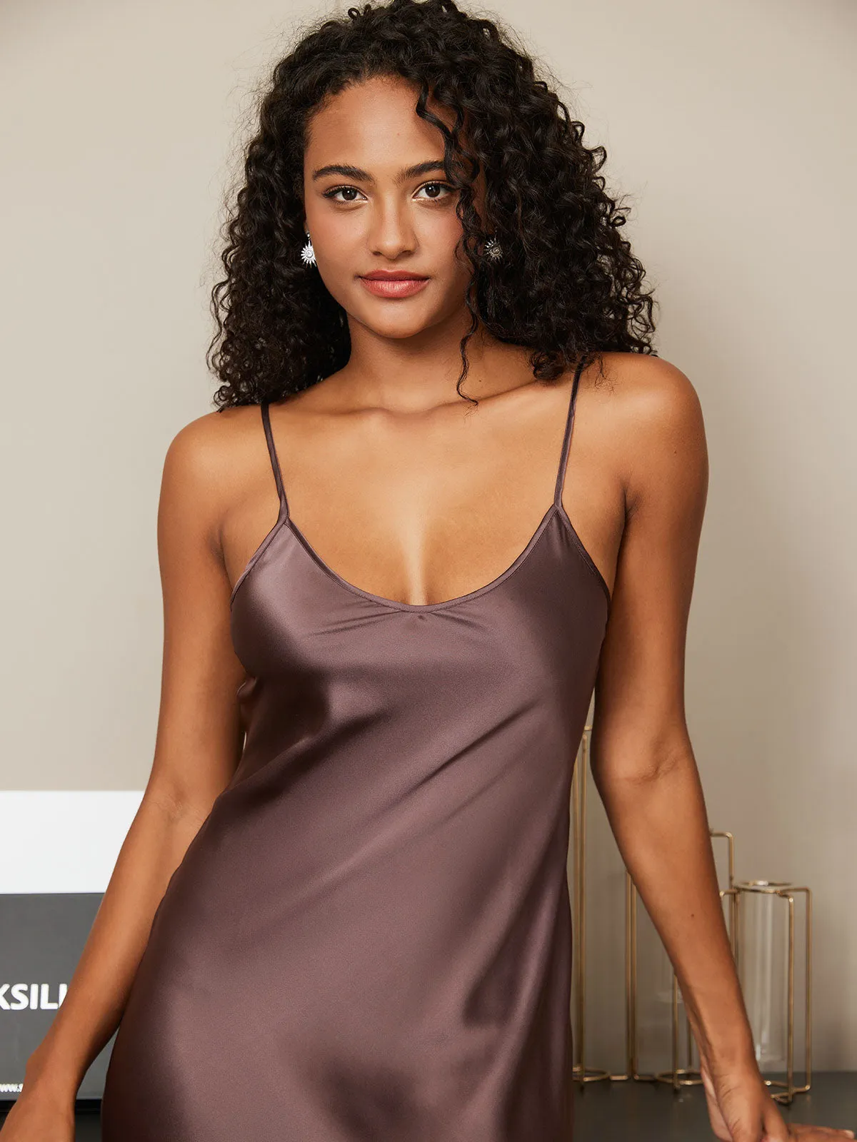 Spaghetti Strap Long Silk Nightgown