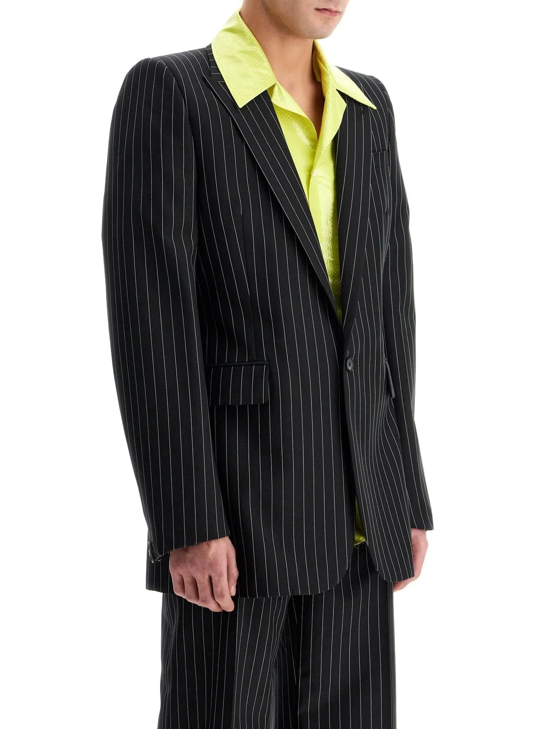 Voluminous Shoulder Pinstripe Blazer