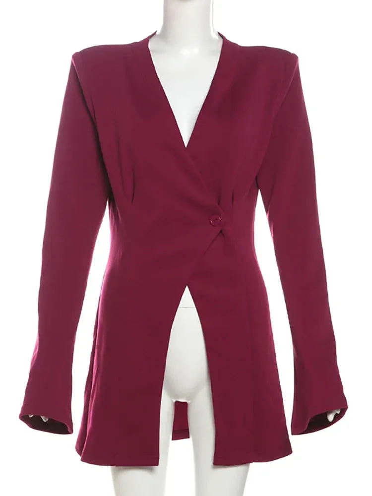 Wenkouban-Black Friday Christmas Party Outfits  Sexy V-neck Single Button Women Blazer White Long Sleeve Offical Fashion Blazer Femme Winter Slim Elegant Women Clothing