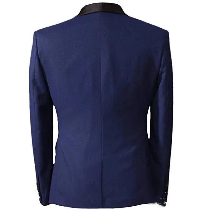 Wiaofellas  -  Dark Blue Formal Wedding Elegant Men Suit Groom Tuxedo Prom Slim Fit Blazers Hombre Shawl Lapel High Quality Custom 3 Piece Set