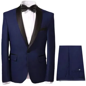 Wiaofellas  -  Dark Blue Formal Wedding Elegant Men Suit Groom Tuxedo Prom Slim Fit Blazers Hombre Shawl Lapel High Quality Custom 3 Piece Set