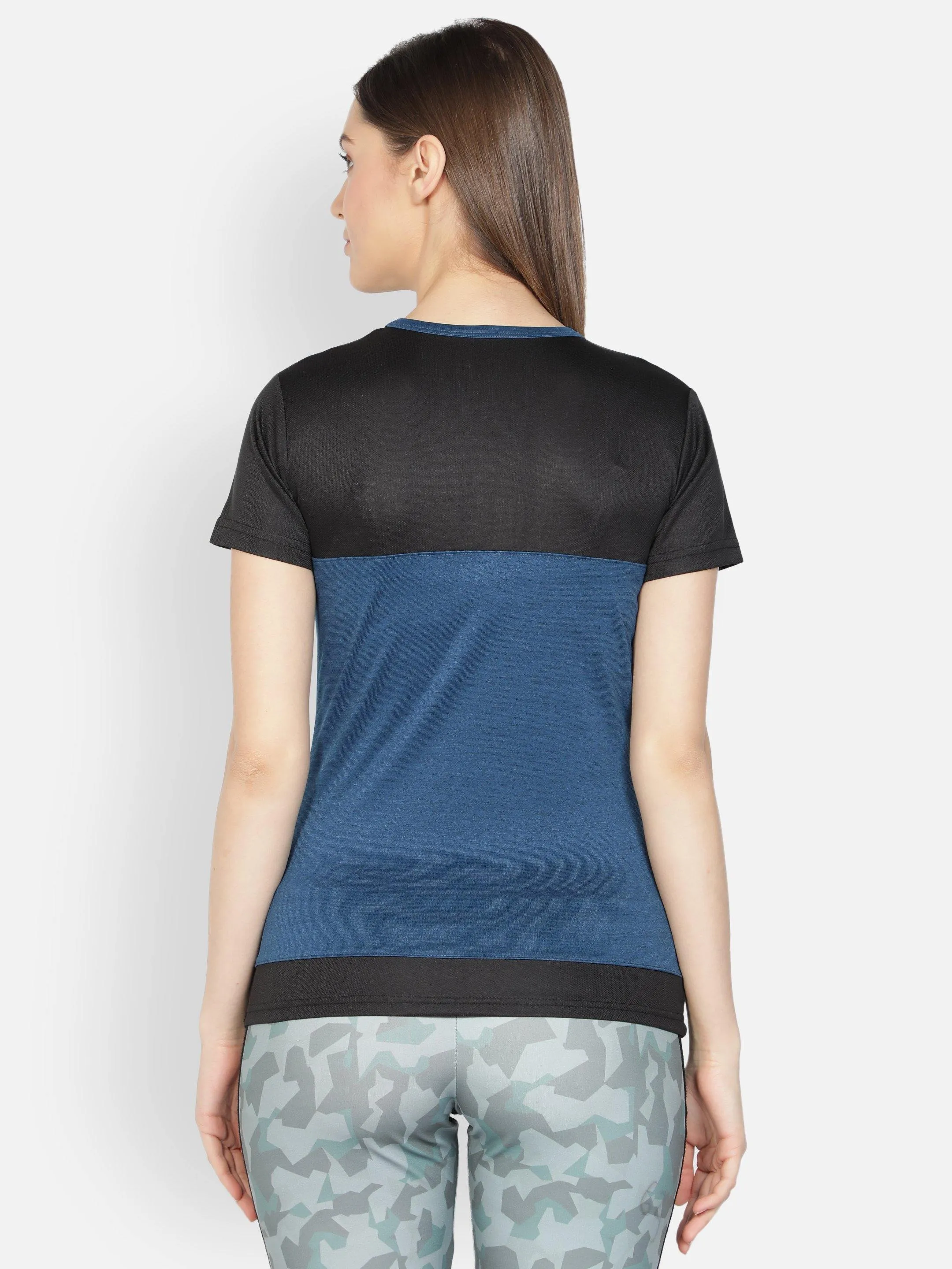 Women's Crew Neck Blue Textured Active T-Shirt