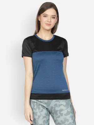 Women's Crew Neck Blue Textured Active T-Shirt