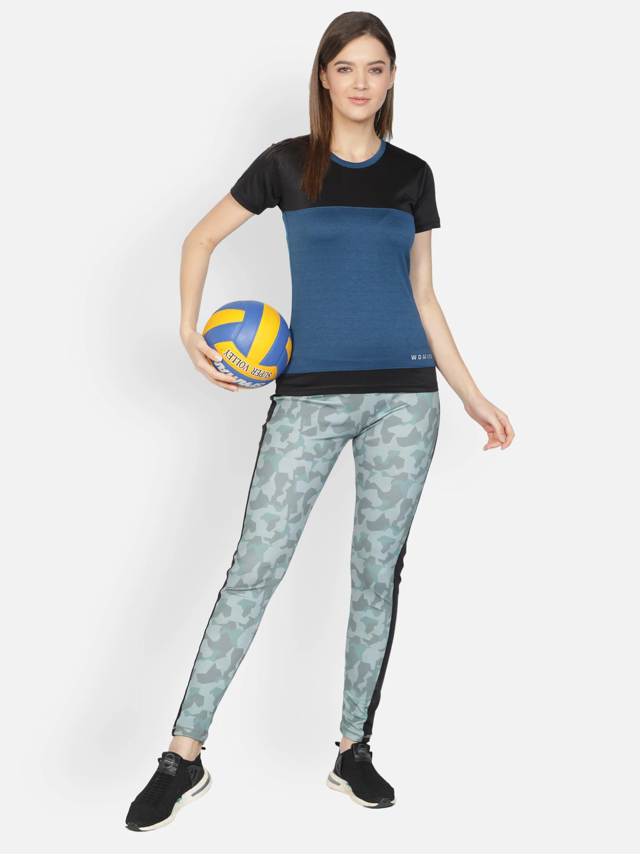 Women's Crew Neck Blue Textured Active T-Shirt