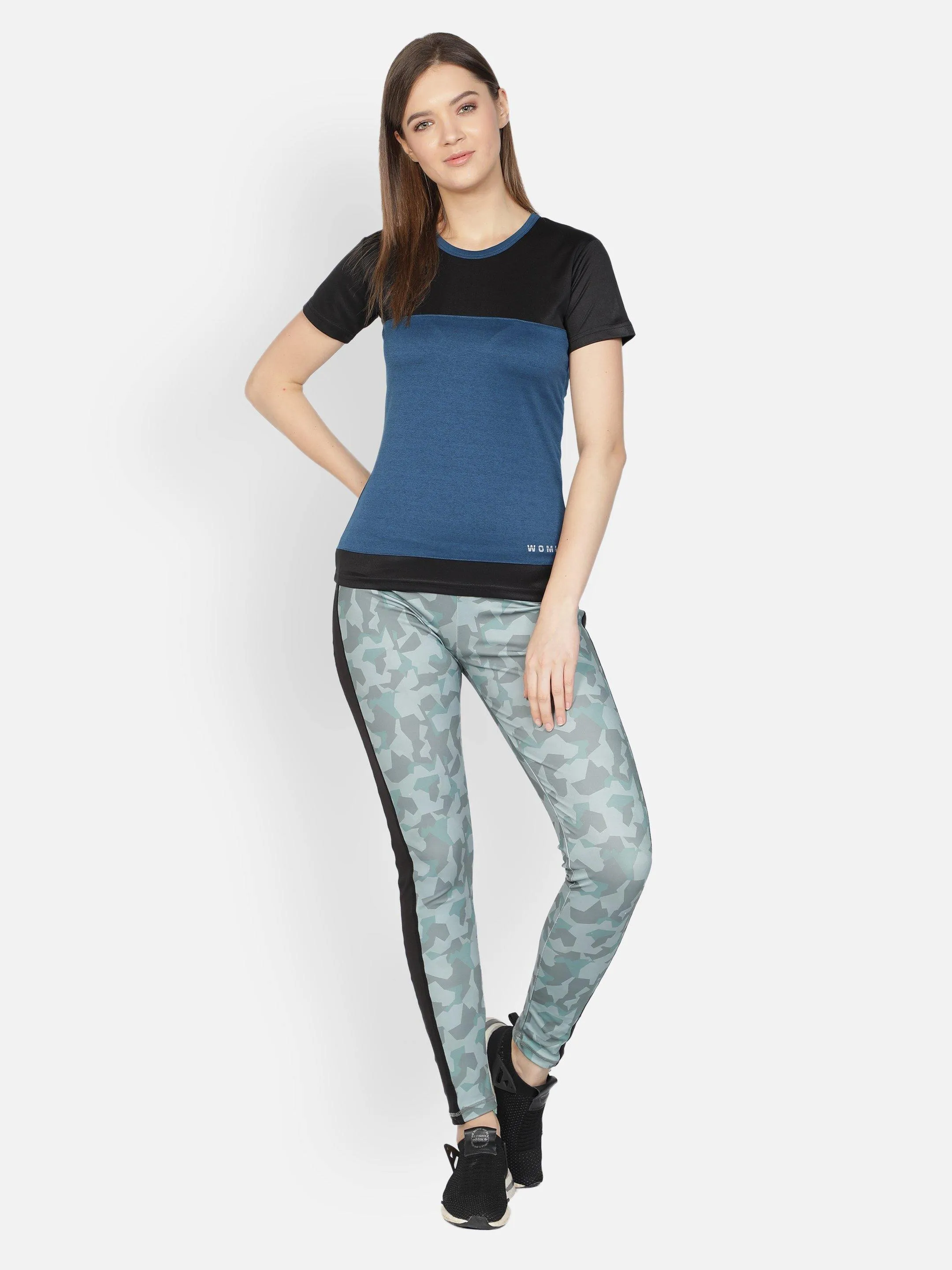 Women's Crew Neck Blue Textured Active T-Shirt