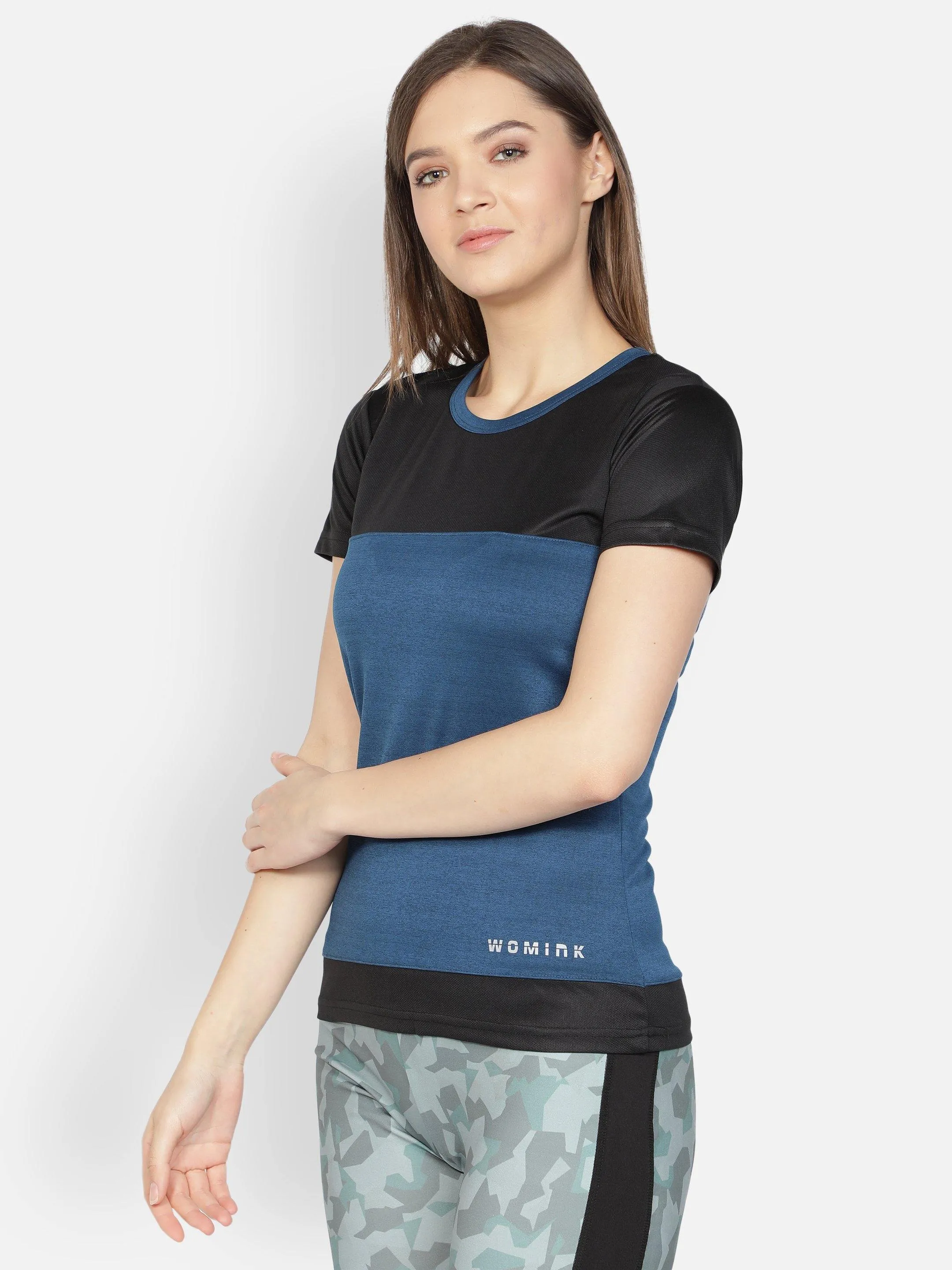 Women's Crew Neck Blue Textured Active T-Shirt