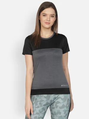 Women's Crew Neck Dark Grey Textured Active T-Shirt