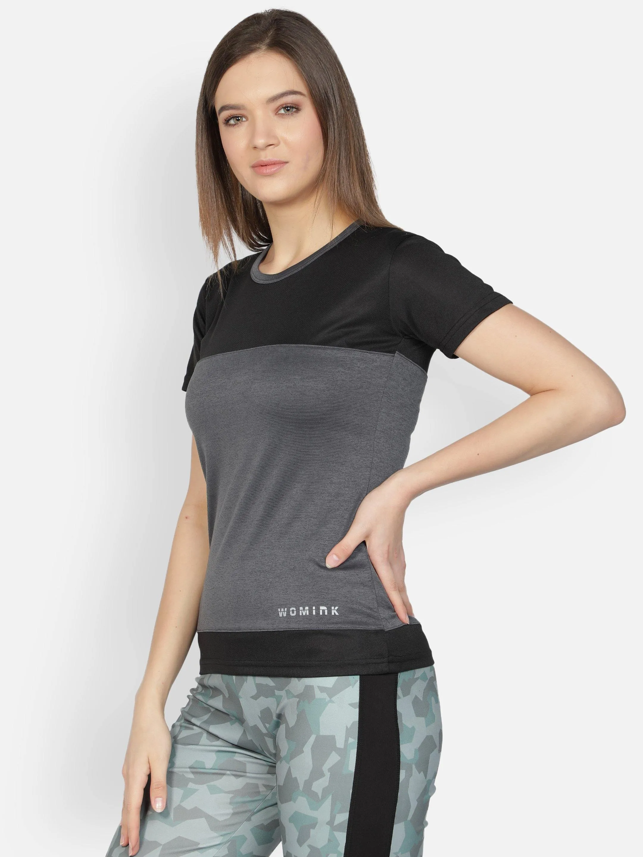 Women's Crew Neck Dark Grey Textured Active T-Shirt