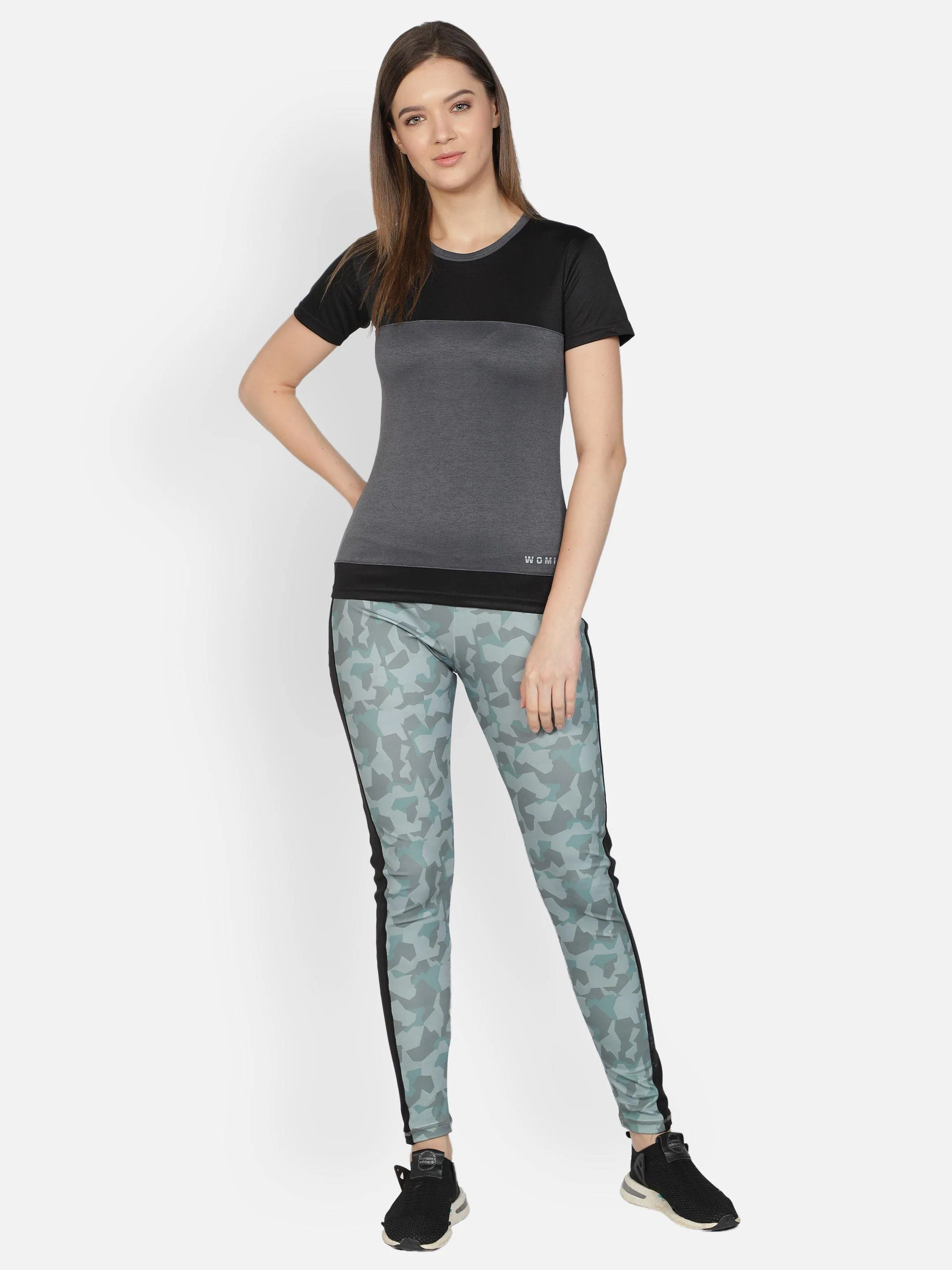 Women's Crew Neck Dark Grey Textured Active T-Shirt