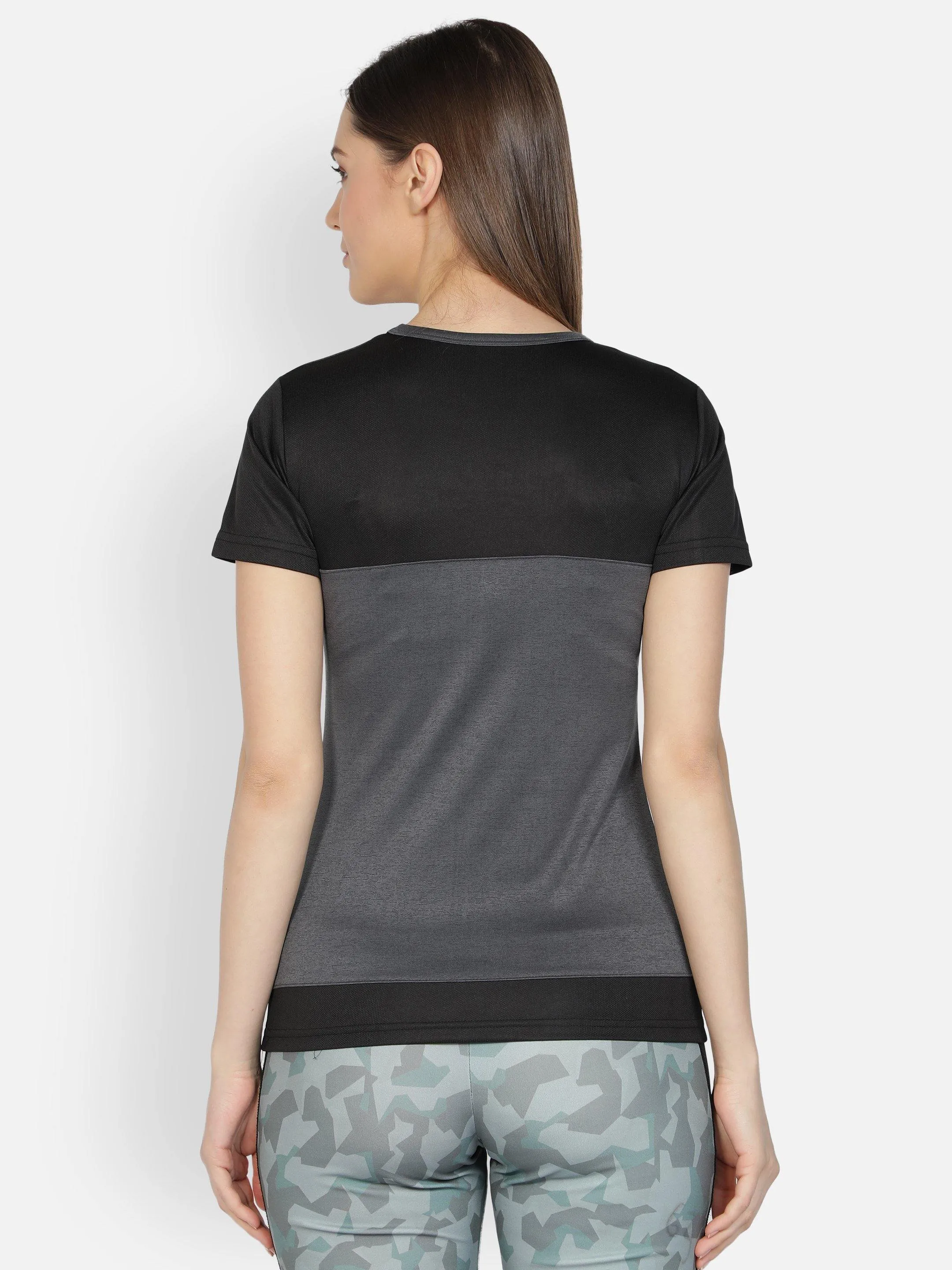 Women's Crew Neck Dark Grey Textured Active T-Shirt