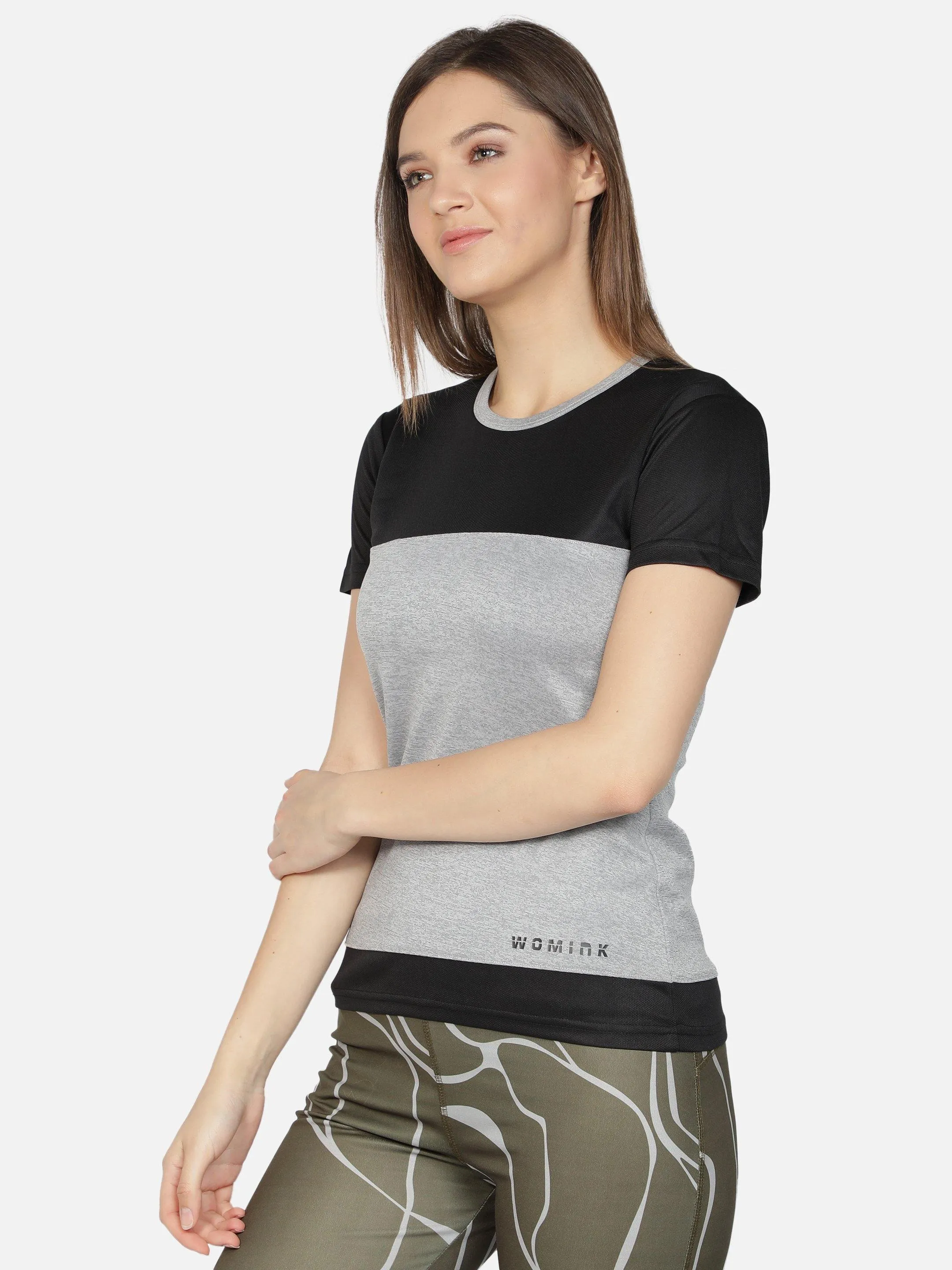 Women's Crew Neck Grey Textured Active T-Shirt