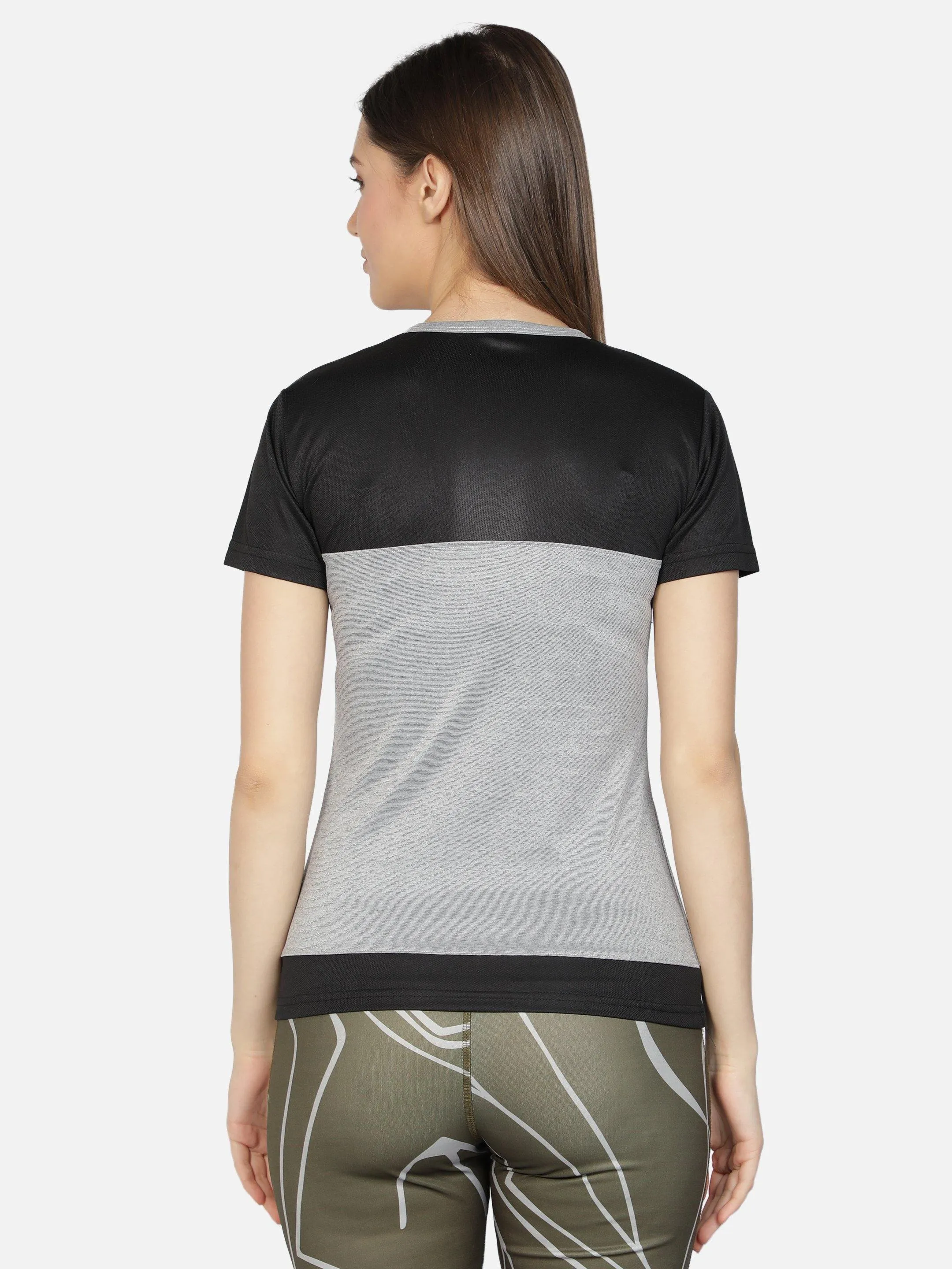 Women's Crew Neck Grey Textured Active T-Shirt