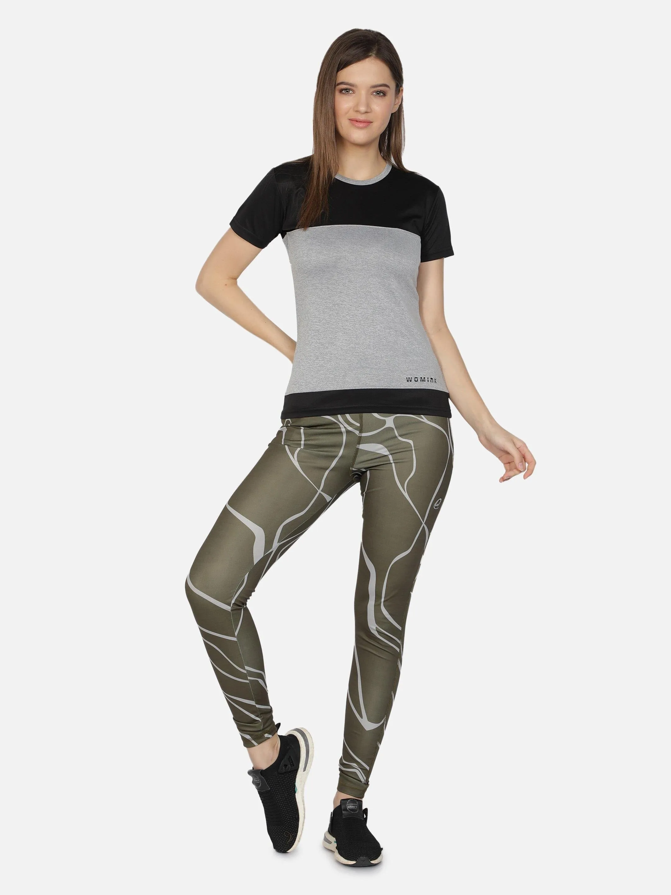 Women's Crew Neck Grey Textured Active T-Shirt