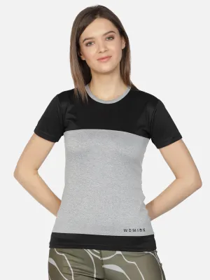 Women's Crew Neck Grey Textured Active T-Shirt