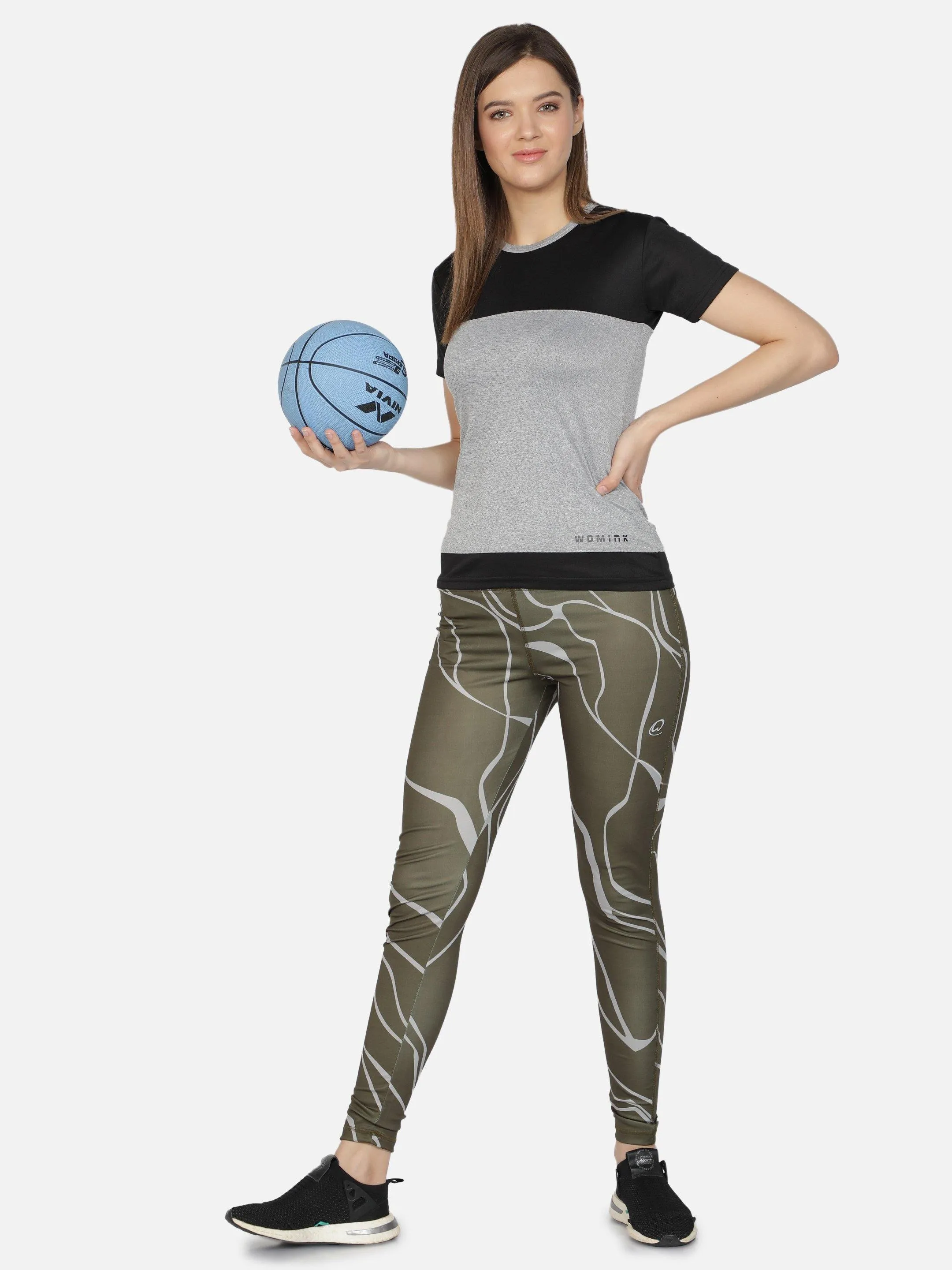 Women's Crew Neck Grey Textured Active T-Shirt