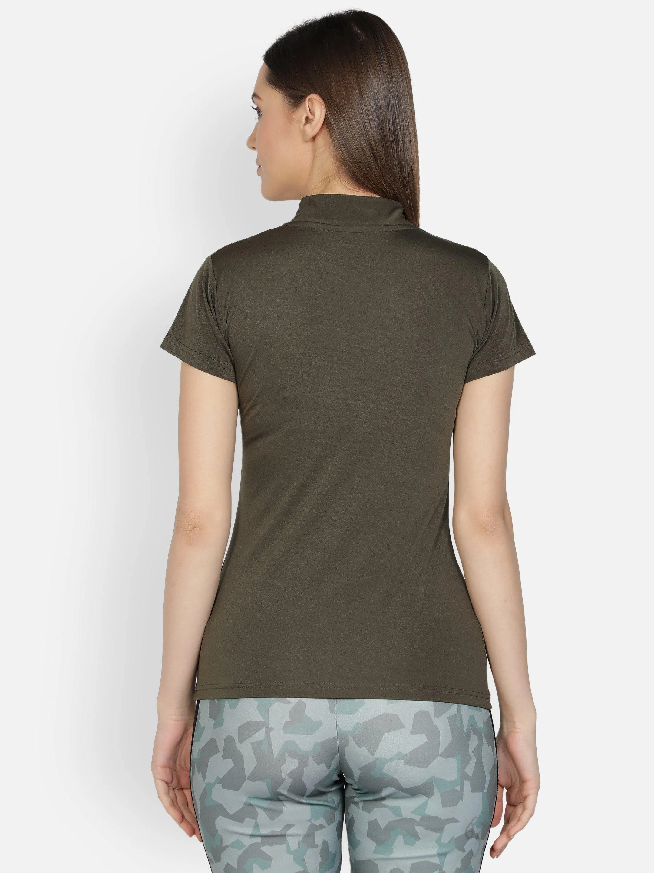 Women's Olive Stretchable Active Tshirt