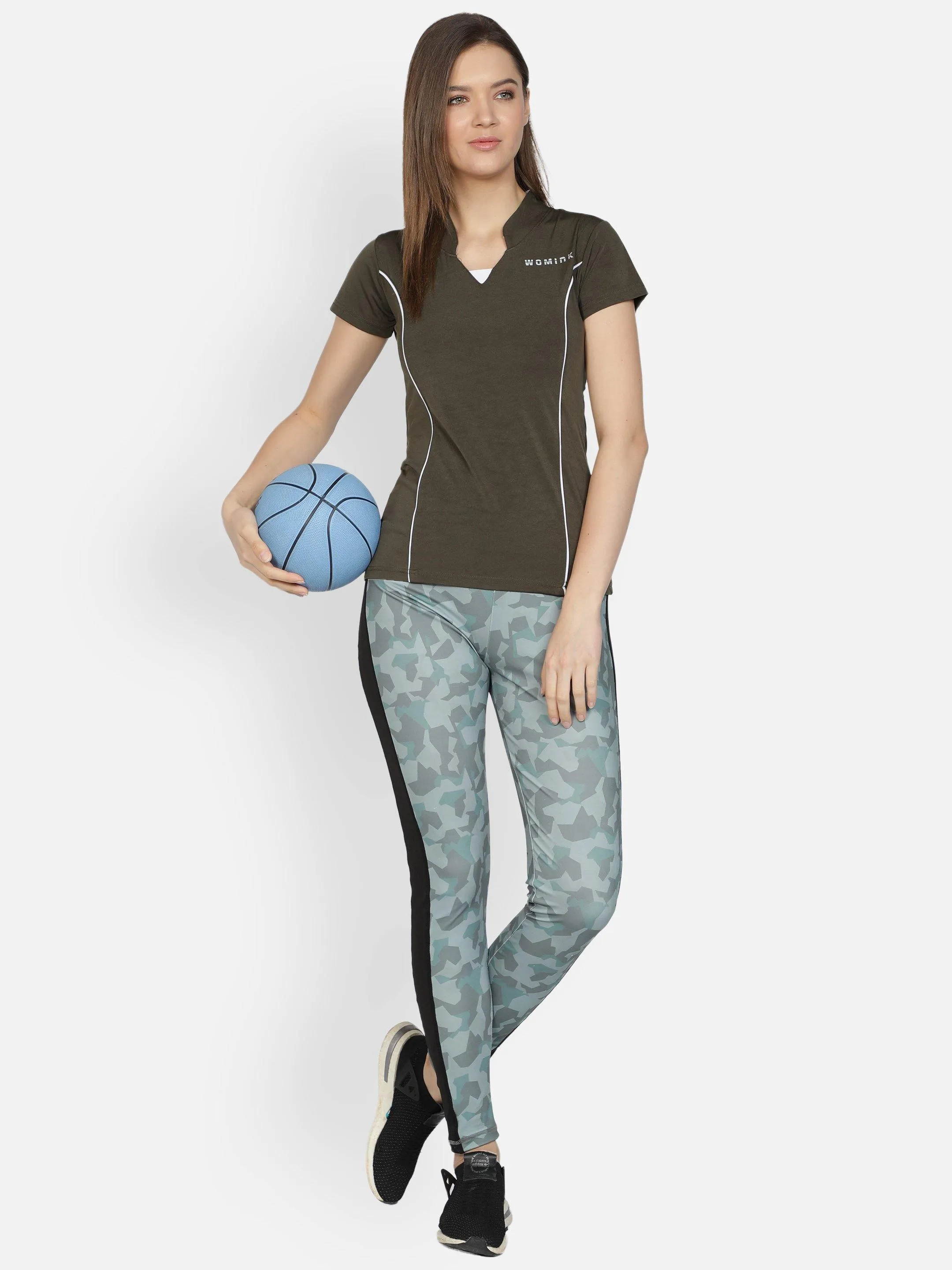 Women's Olive Stretchable Active Tshirt
