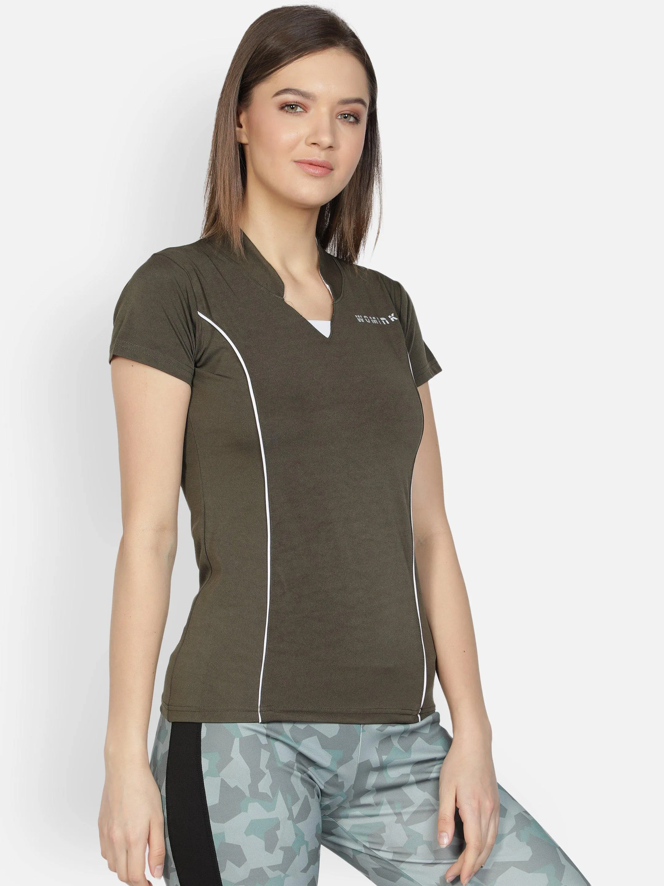 Women's Olive Stretchable Active Tshirt