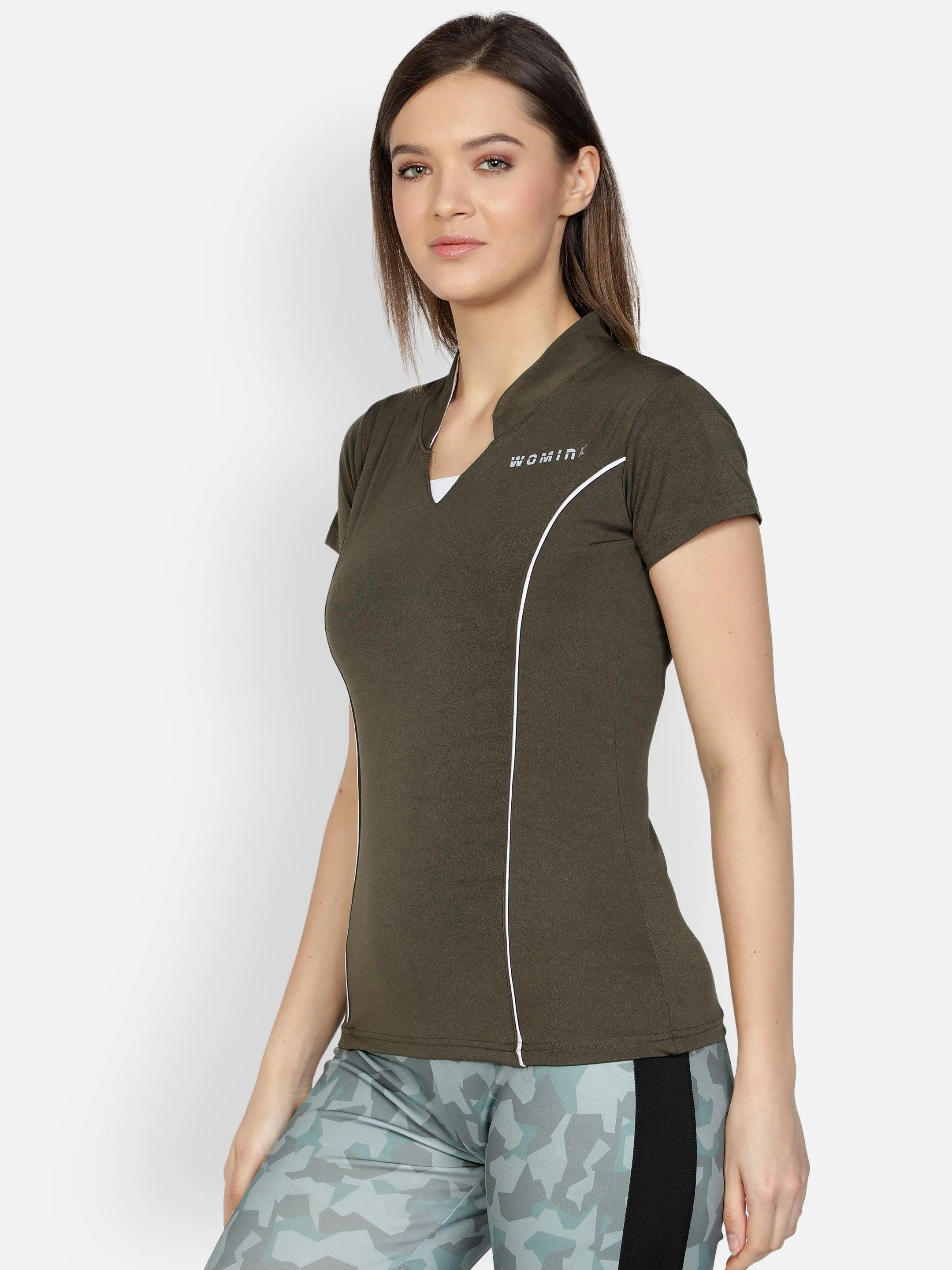 Women's Olive Stretchable Active Tshirt