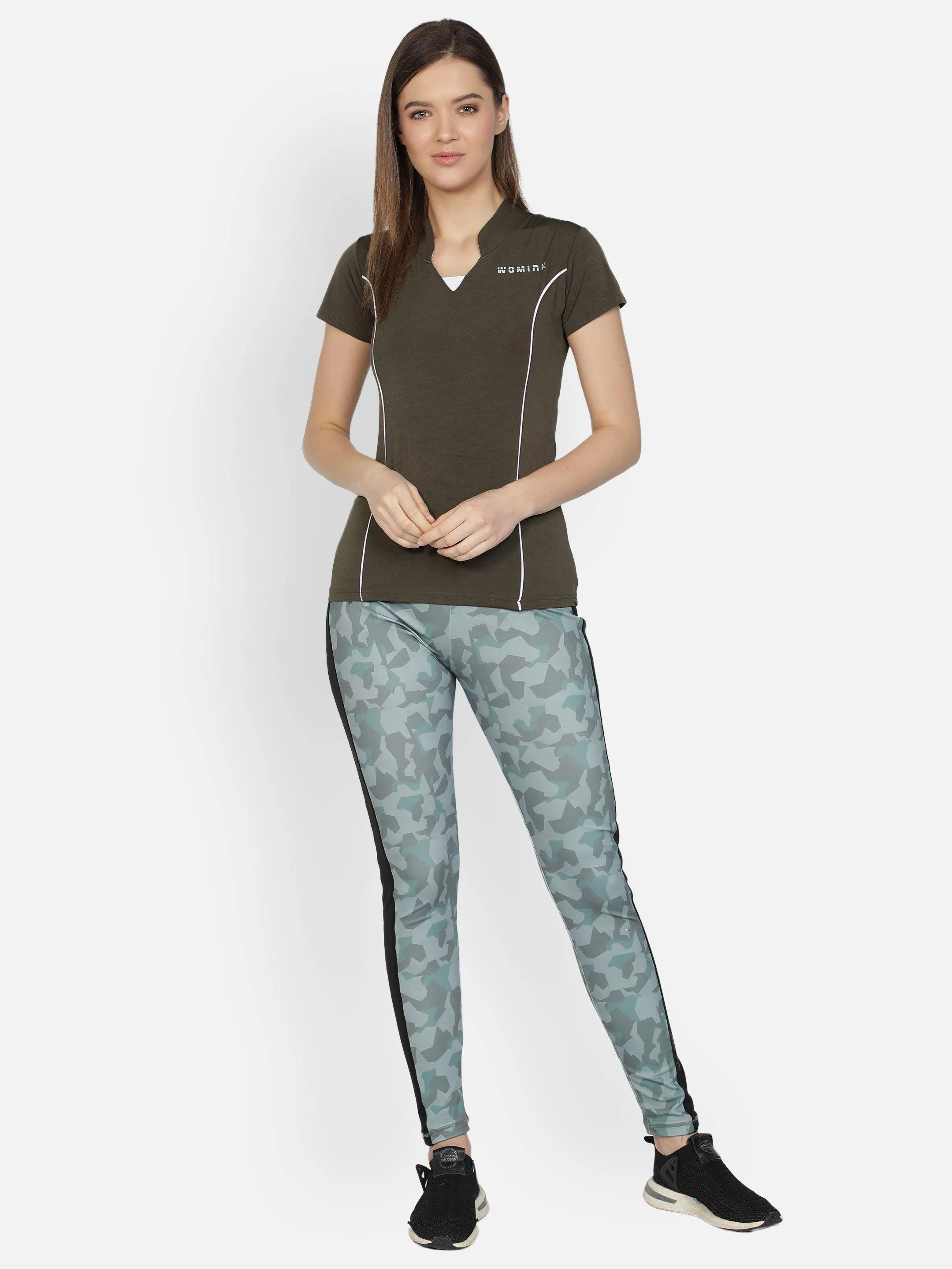 Women's Olive Stretchable Active Tshirt