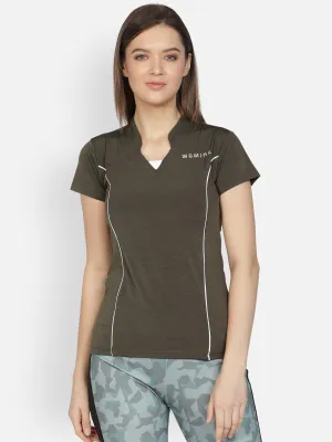 Women's Olive Stretchable Active Tshirt